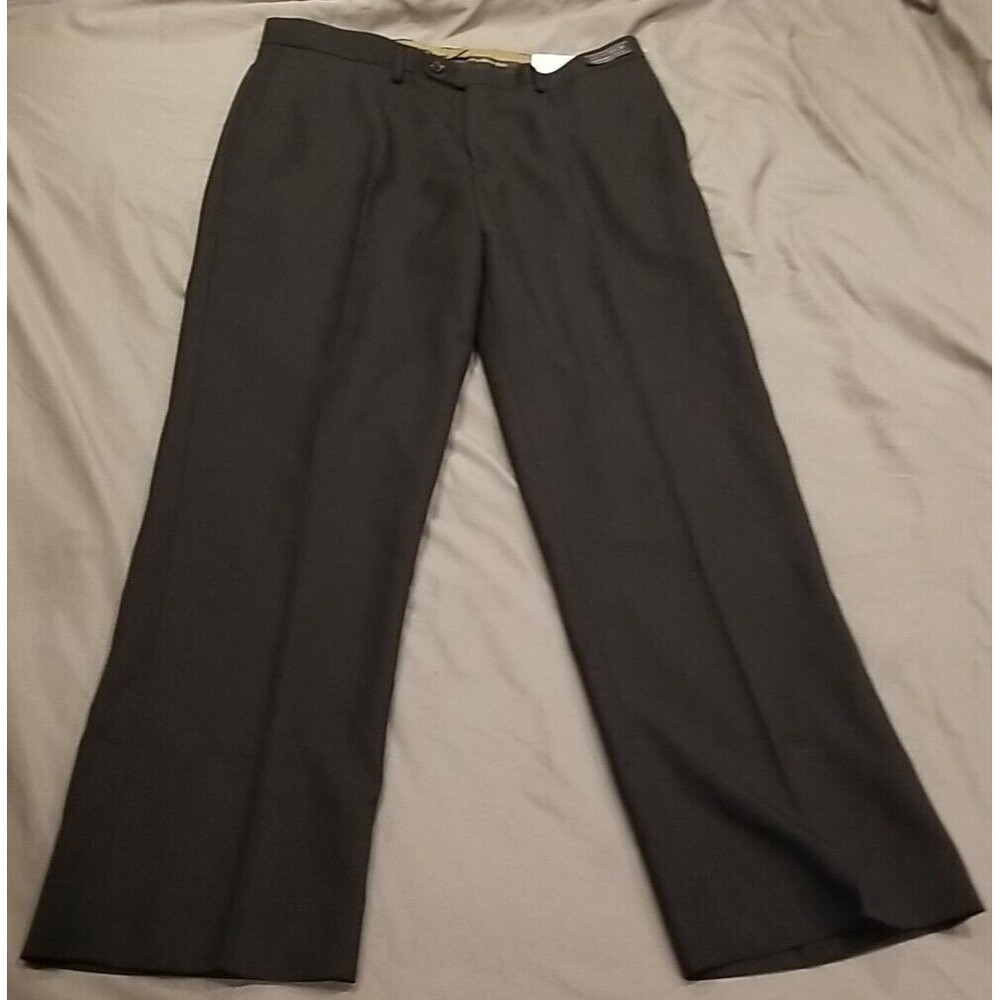 Angelo Rossi Dress Pant Men 36x30 Black Flat Front MicroTech Performance Stretch